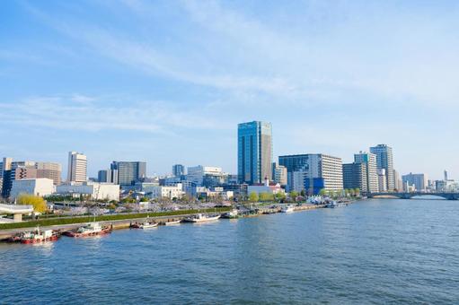 新潟市街地 新潟市,新潟県,信濃川の写真素材