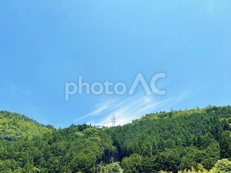 緑あふれる山の森林と青空 空模様,空,雲の写真素材