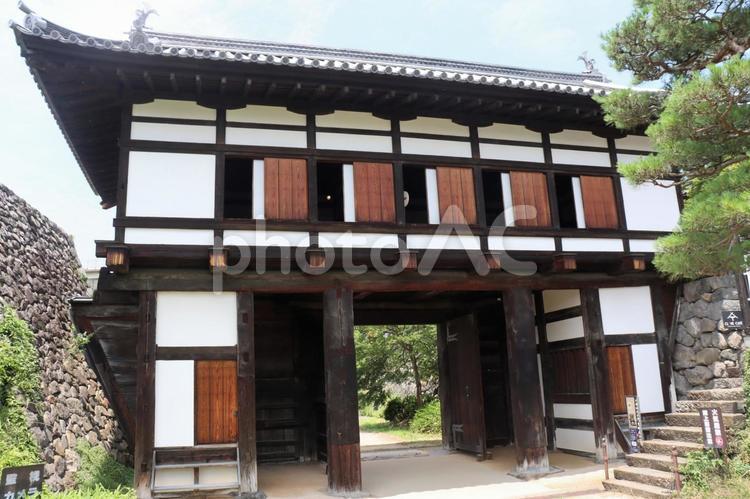 小諸城・大手門は江戸時代初期の建築 小諸城,松,城の写真素材