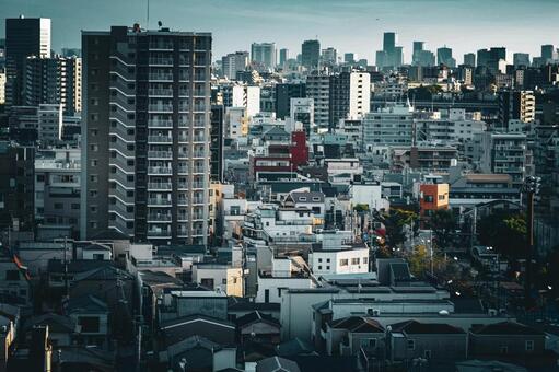 荒川区下町と高層ビル 日本,東京,東京都の写真素材