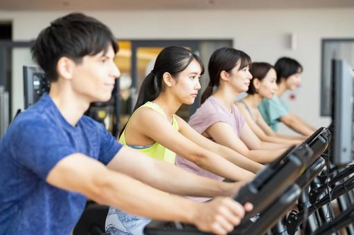 ジムでトレーニングする若い女性 ジム,女性,トレーニングの写真素材