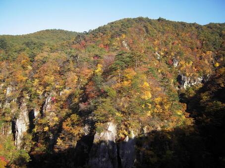 黄色く色づく鳴子峡の紅葉 鳴子峡,峡谷,渓谷の写真素材