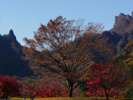 背景に合う妙義山と紅葉 背景に合う妙義山と紅葉の写真