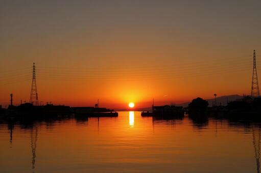 福岡県大牟田市の三池港の「光の航路」 光の航路,福岡県,大牟田市の写真素材