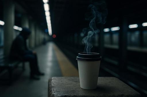 地下鉄で揺れるコーヒー 地下鉄で揺れるコーヒーの写真