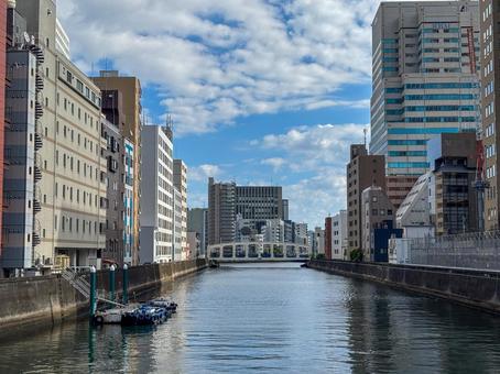 茅場町　川沿いのビル街 東京,東京都,茅場町の写真素材