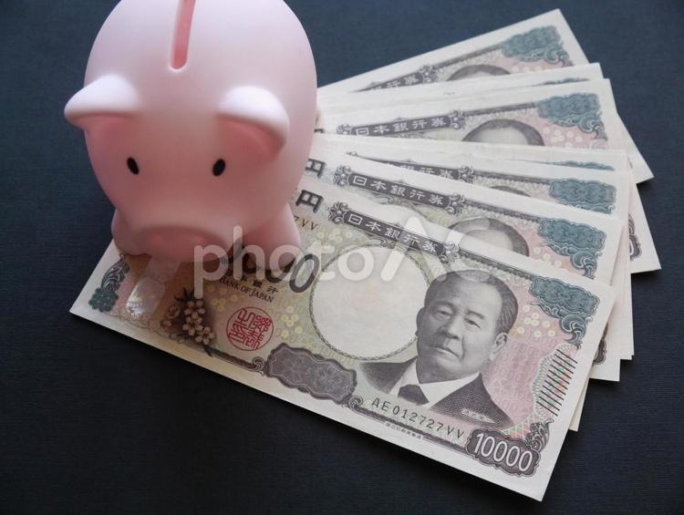 新札一万円札と豚の貯金箱（１０） 家計,経済,金融の写真素材
