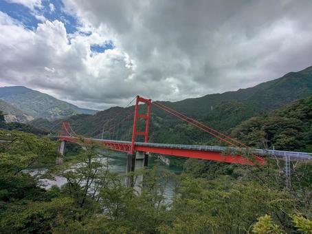 Photo, bridge, owata dam ohashi, suspension bridge, 