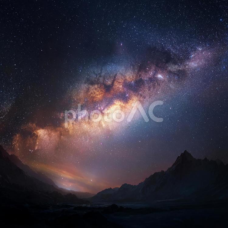 宇宙と大地の調和、夜空を彩る銀河 天の川,銀河,星空の写真素材