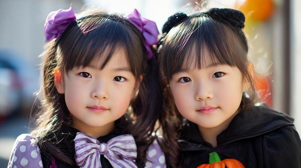ハロウィンの仮装をした二人の女の子3 ハロウィンの仮装をした二人の女の子3の写真
