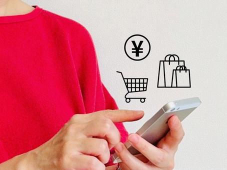 スマホからネットで買い物する女性 スマホからネットで買い物する女性 スマホ,女性,ショッピングの写真素材