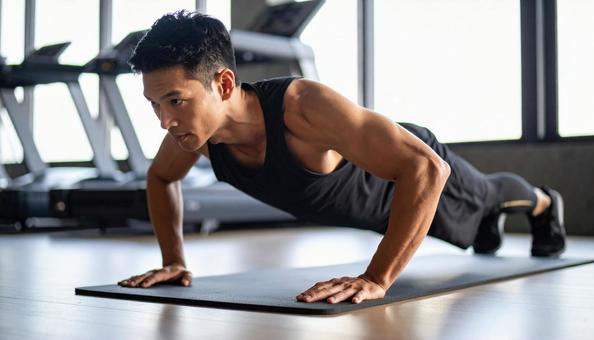 体幹を鍛える日本人男性 体幹を鍛える日本人男性の写真