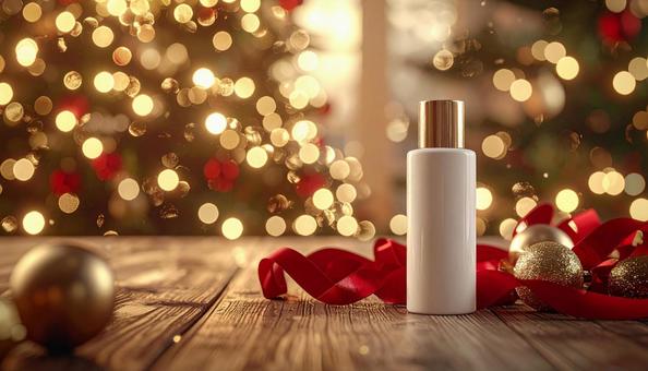 きらめくツリーとコスメボトルのクリスマス きらめくツリーとコスメボトルのクリスマスの写真