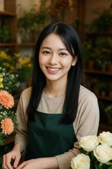 お花屋さんで働く素敵な笑顔の女性 お花屋さんで働く素敵な笑顔の女性の写真