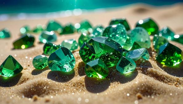 砂浜に散りばめられたペリドットの輝き 砂浜に散りばめられたペリドットの輝きの写真