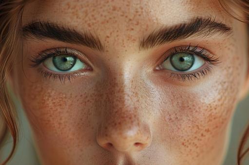 そばかすの女性顔アップ そばかすの女性顔アップの写真