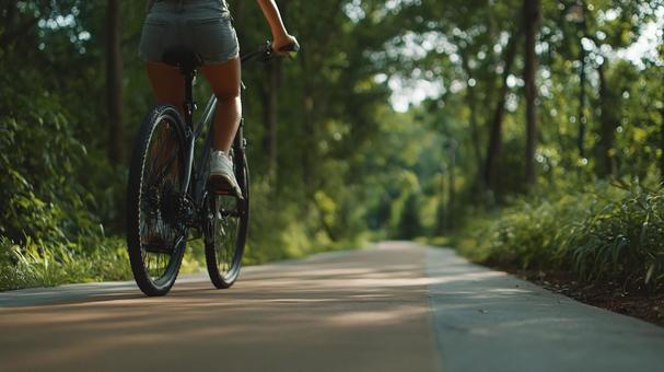 夏の公園で自転車を楽しむ人々の後ろ姿 夏の公園で自転車を楽しむ人々の後ろ姿の写真