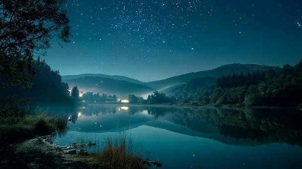 湖面に映る神秘の星夜 湖面に映る神秘の星夜の写真