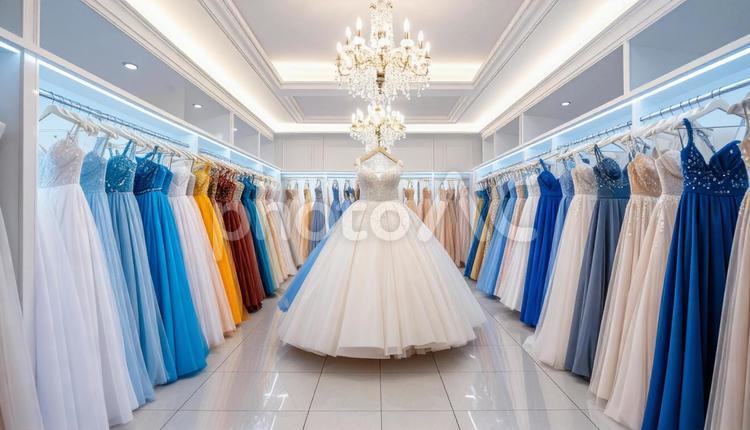 ドレスがかかる結婚式場のドレスルーム ドレスルーム,結婚式場,シャンデリアの写真素材