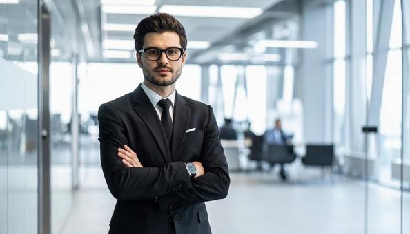 男性ビジネスマン腕組み 男性ビジネスマン腕組みの写真