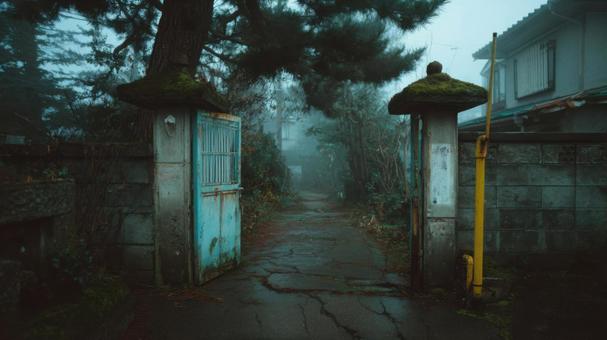 暗い雰囲気の家の前 暗い雰囲気の家の前の写真