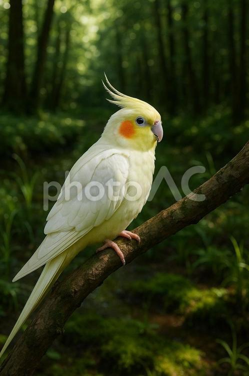 湿地の森で羽を休めるオカメインコ オカメインコ,湿地帯,森の中の写真素材