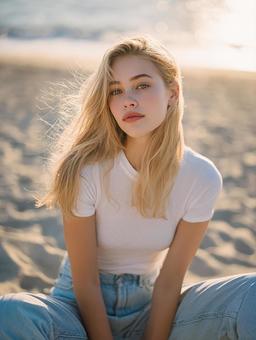 太陽の光を浴びて輝く女性のポートレート 太陽の光を浴びて輝く女性のポートレートの写真