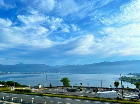 諏訪湖 諏訪湖 諏訪湖,諏訪湖サービスエリア,湖の写真素材