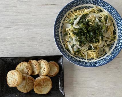 だいこん パスタ だいこん パスタ だいこん,葉,パスタの写真素材