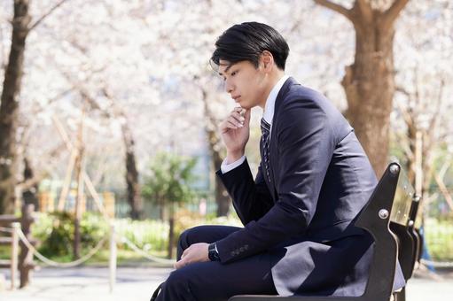 Japanese male businessman worried about worries, businessman, male, new employee, JPG