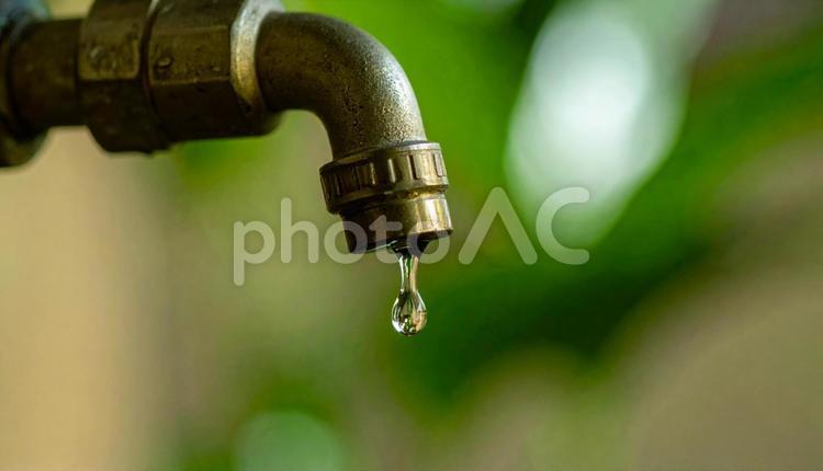 水道の蛇口からぽとりと落ちる水滴 蛇口,水道,水道水の写真素材