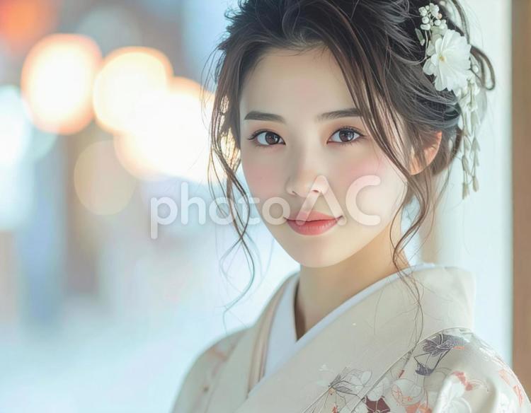 浴衣姿の日本人女性のポートレイト 女性,和装,花柄の写真素材