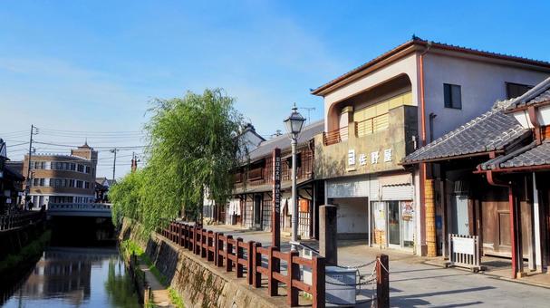 小江戸佐原の街並み・河畔の柳並木・香取市 小江戸佐原の街並み・河畔の柳並木・香取市 佐原,小江戸,レトロの写真素材