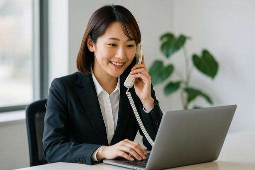 電話応対PC作業女性社員 電話応対PC作業女性社員の写真