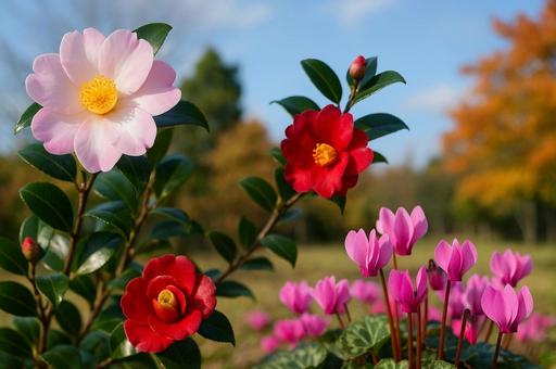 冬の花 椿 サザンカ シクラメン 冬の花 椿 サザンカ シクラメンの写真