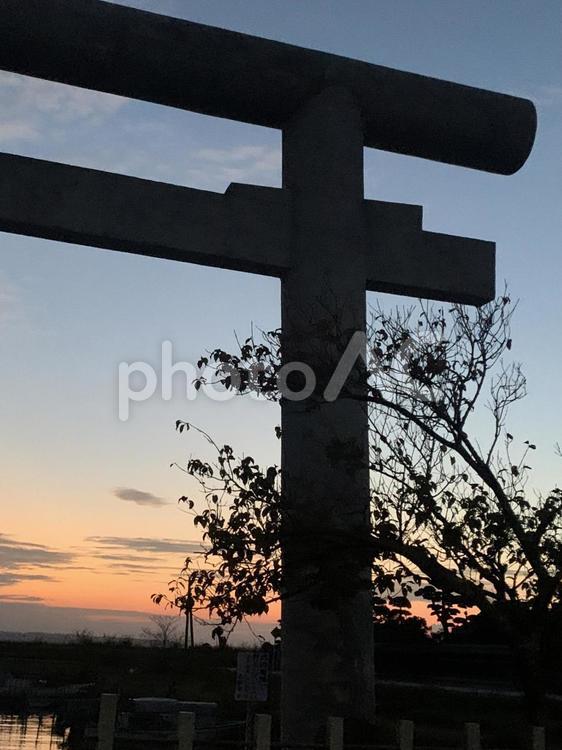 夕焼けと鳥居 夕焼け,シルエット,夕暮れの写真素材