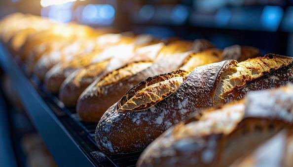 店頭で売られているフランスパン 店頭で売られているフランスパンの写真