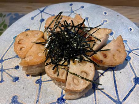 レンコンひき肉のはさみ焼き レンコンひき肉のはさみ焼き レンコン,はさみ焼き,根菜の写真素材
