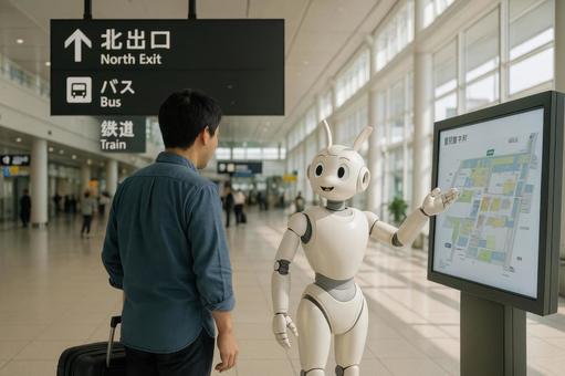 空港で案内するガイドロボット 空港で案内するガイドロボットの写真