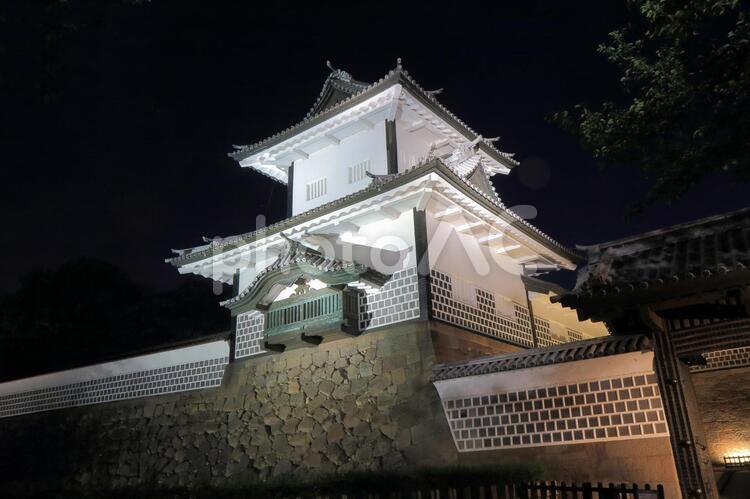 石川県　金沢市の金沢城の夜景 金沢城,城,金沢の写真素材