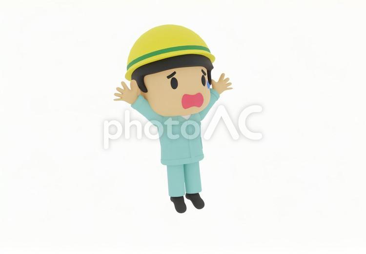 両手を上げ困惑する工場の作業員 労働者,現場監督,設備士の写真素材