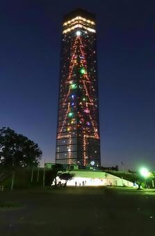 <千葉県>千葉ポートタワーのライトアップ <千葉県>千葉ポートタワーのライトアップ 千葉ポートタワー,イルミネーション,ライトアップの写真素材