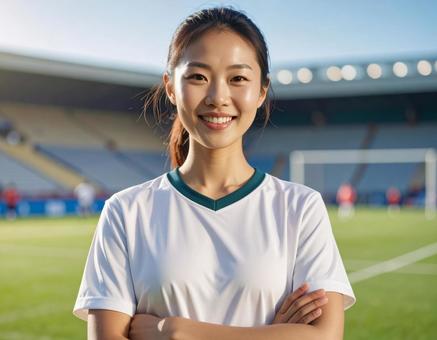 スタジアムに立つサッカー選手のイメージの写真