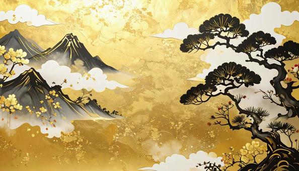 金色の背景　和風　水墨画の写真