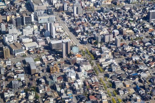 富山市旅籠町上空から総曲輪方向を空撮 富山県,空撮,富山市の写真素材