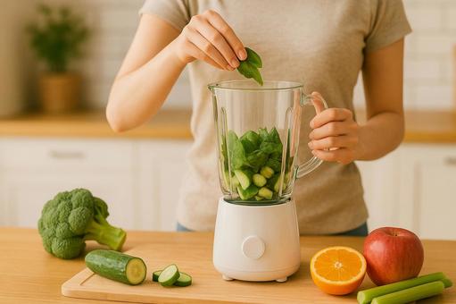 健康的な野菜スムージー作りのひと手間 健康的な野菜スムージー作りのひと手間の写真