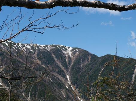 笹山登山道から望む南アルプスの稜線 笹山,黒河内山,早川町の写真素材