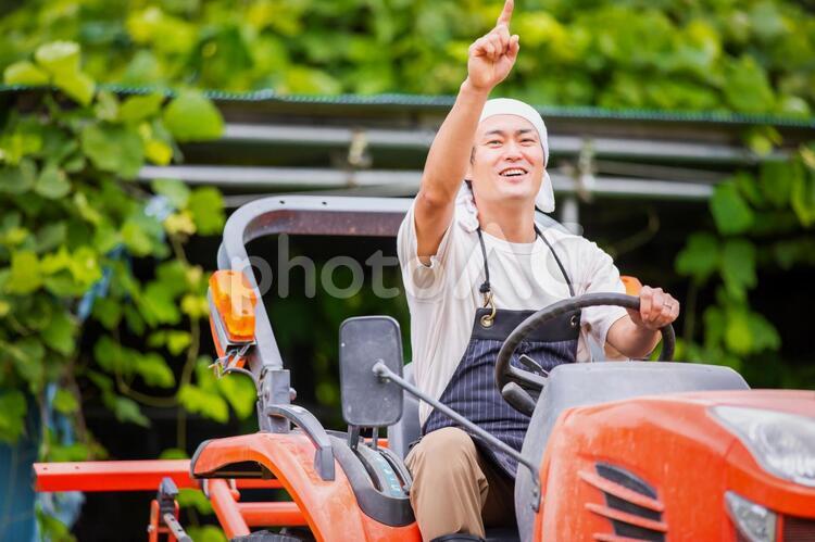 トラクターと男性 農業,農家,トラクターの写真素材