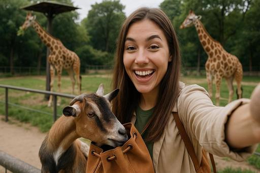 動物園で出会ったキリンとヤギの写真