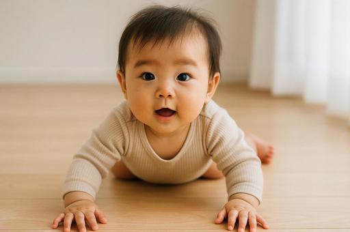 ずり這いをする赤ちゃん ずり這いをする赤ちゃんの写真